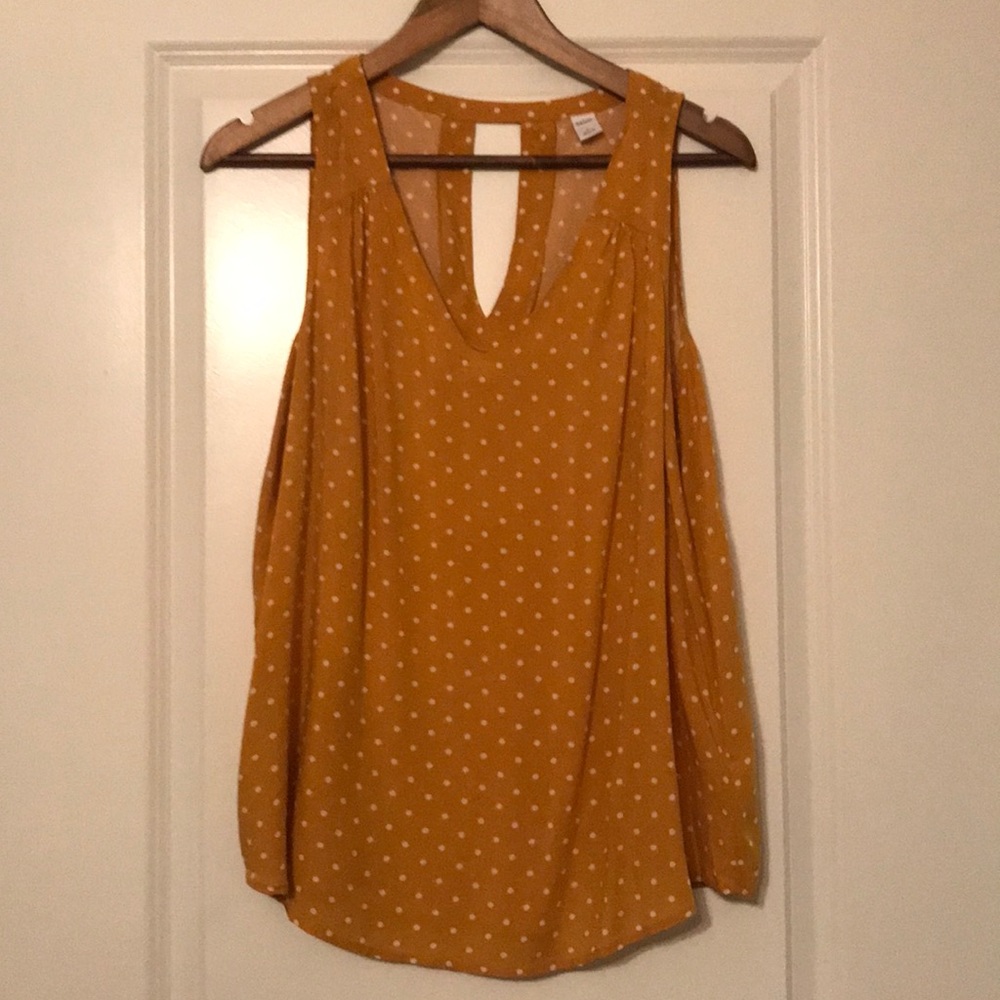 Golden tank blouse w/ white dots